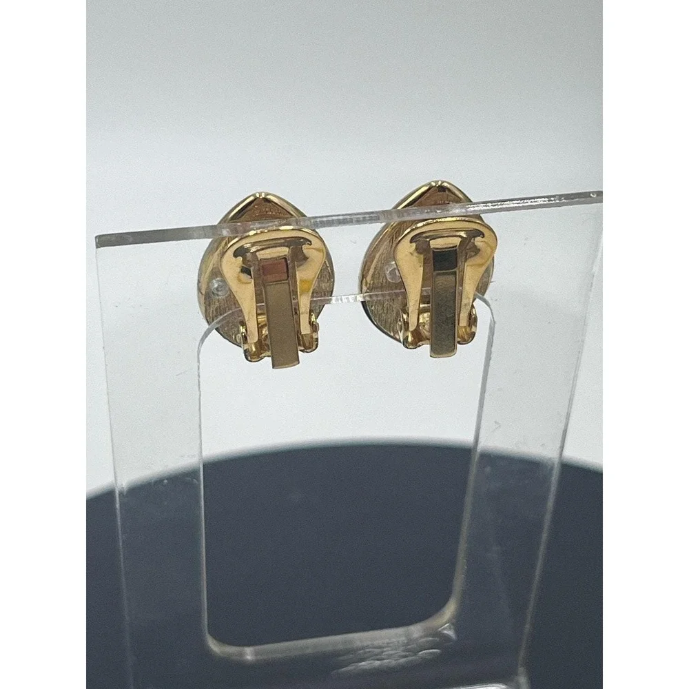 Authenticated Givenchy NY Vintage Black‎ Enamel signed Gold Tone Clip Earrings